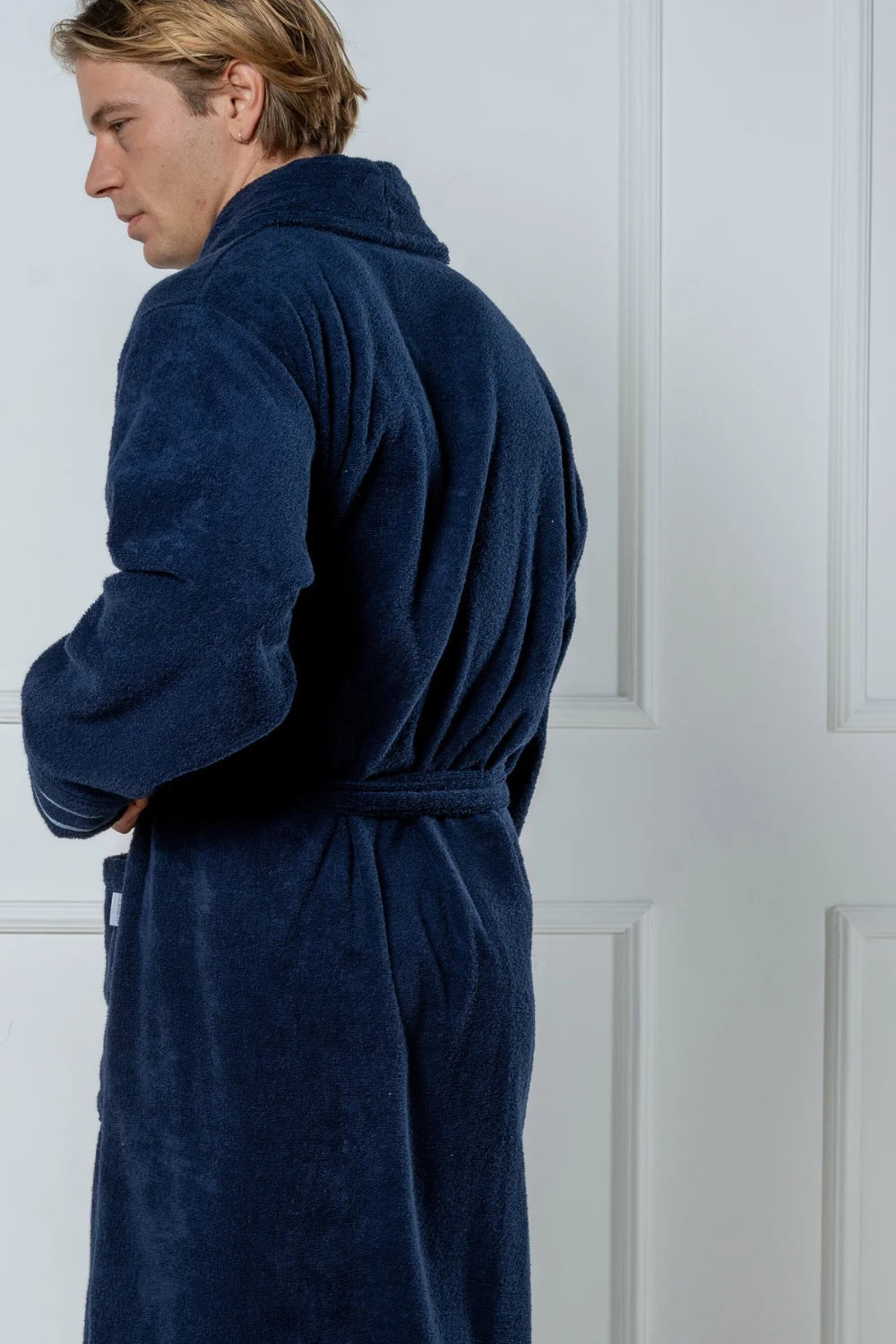 Belmanetti Premium Cotton Terry Bathrobe With Shawl in Dark Blue - Fast EU shipping