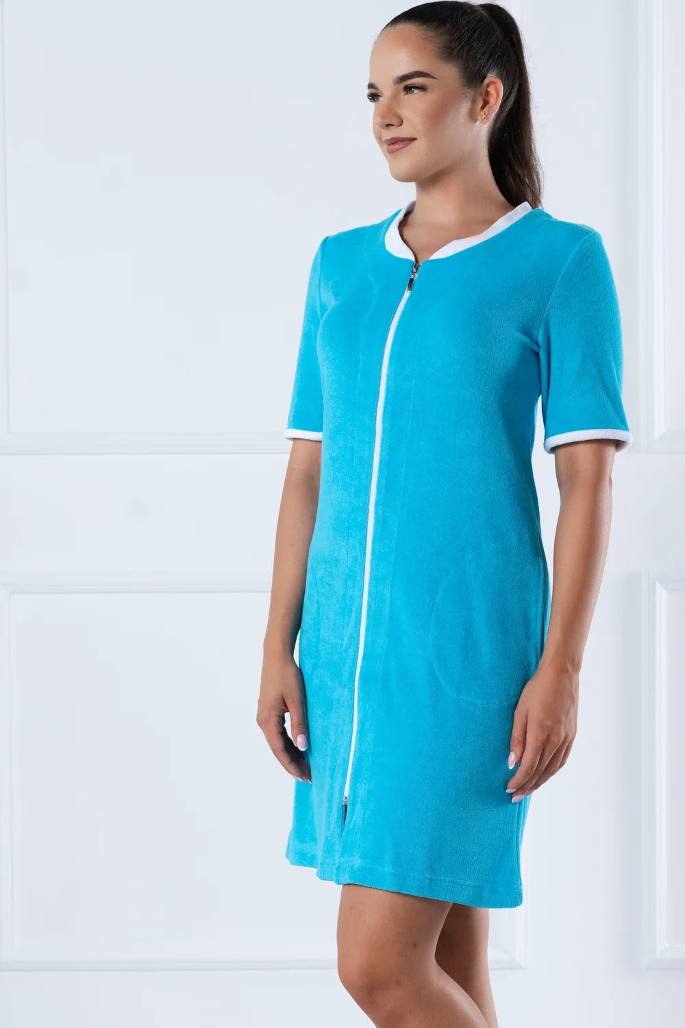 Belmanetti Solid Color Zip Beach Home Dress in turquoise - European craftsmanship