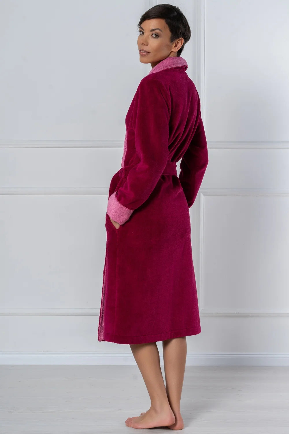 Belmanetti Bamboo Blend Luxe Contrast Shawl Collar in Mid Blue - Everyday spa comfort