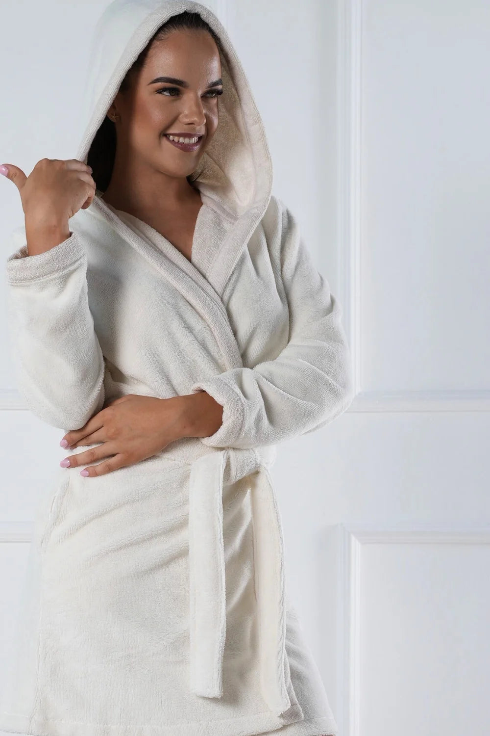Belmanetti Bamboo Blend Hooded Short Robe Copy in Cream - Made in Europe