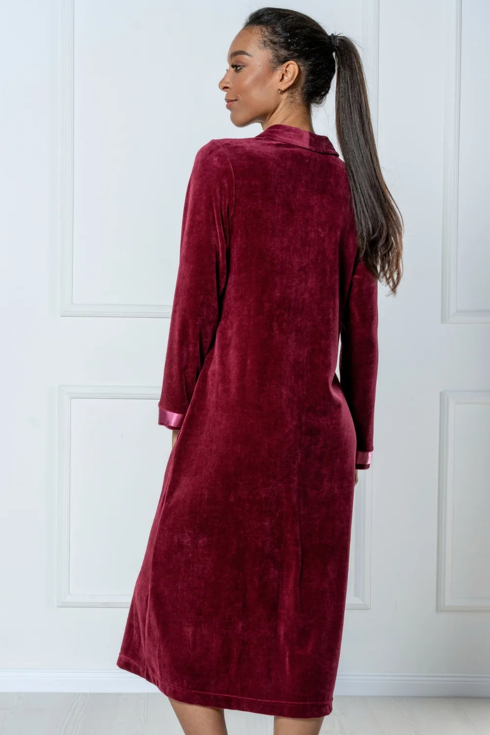 Belmanetti Long Modal Nicky Velour Robe With in Red Wine - Year-round coziness