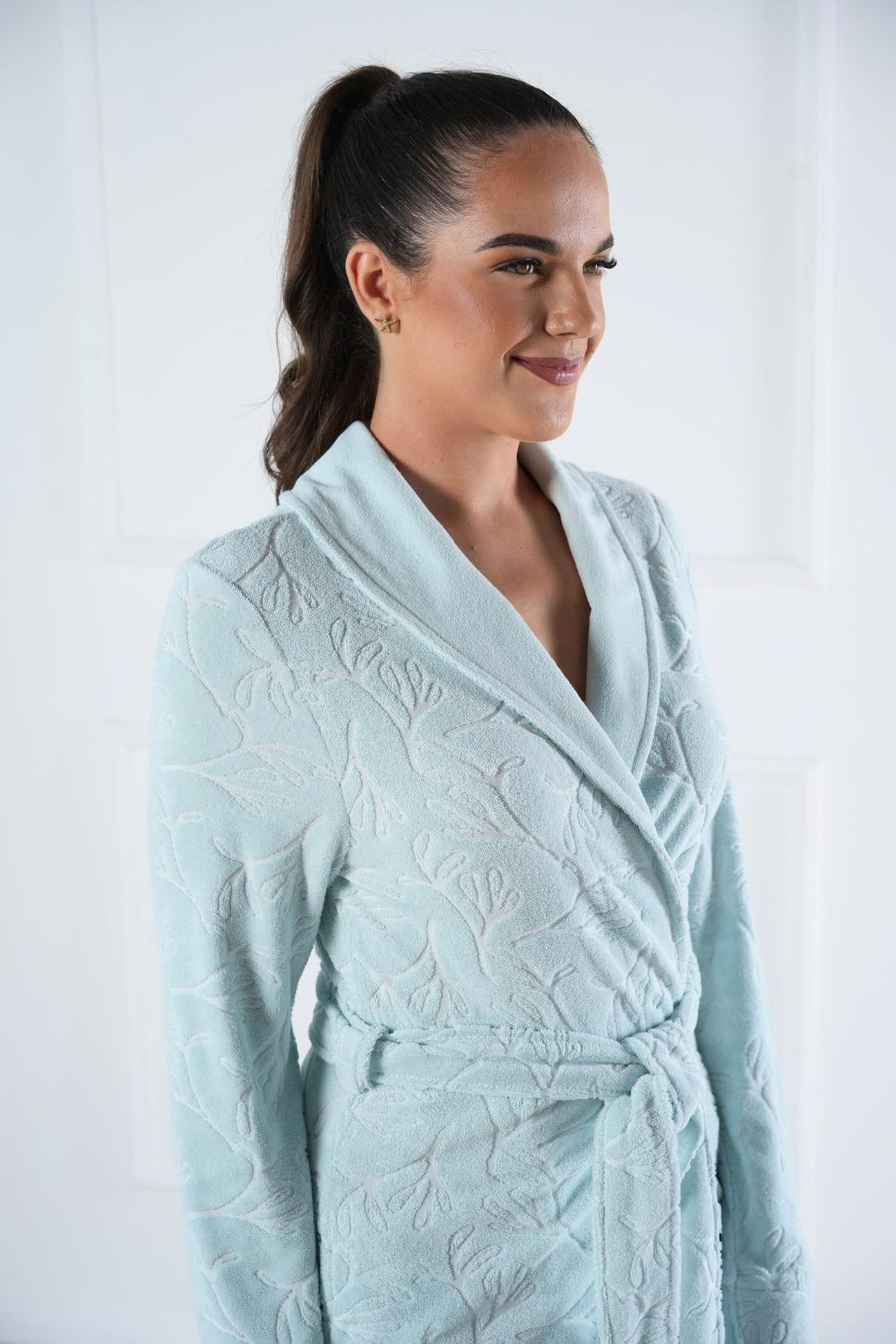 Belmanetti Long Floral Textured Shawl Collar Robe in 408 Violet - Free delivery available