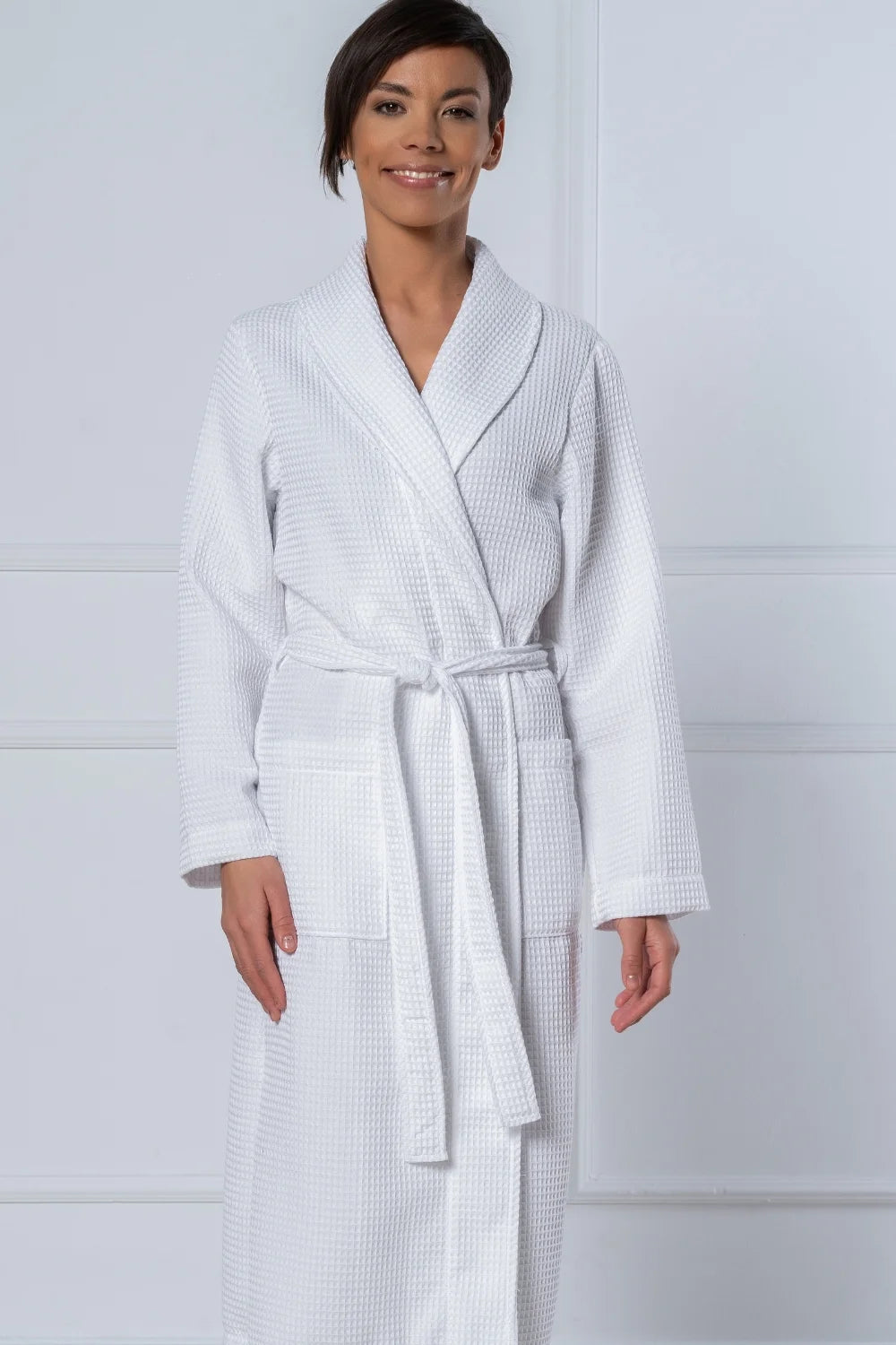 Belmanetti Bamboo Women Waffle Shawl Collar Bathrobe in white - Premium quality fabrics