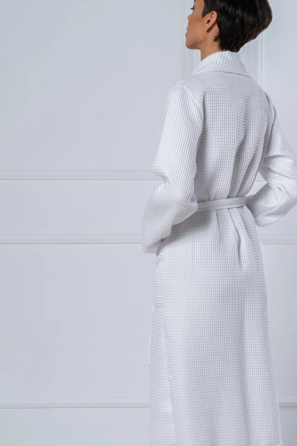 Belmanetti Bamboo Women Waffle Shawl Collar Bathrobe in beige - Free delivery available