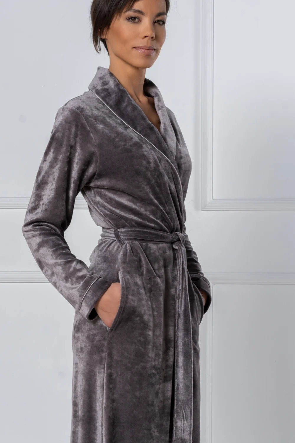 Belmanetti Extra Long Luxurious Modal Velour Bathrobe in Light Blue - Everyday spa comfort