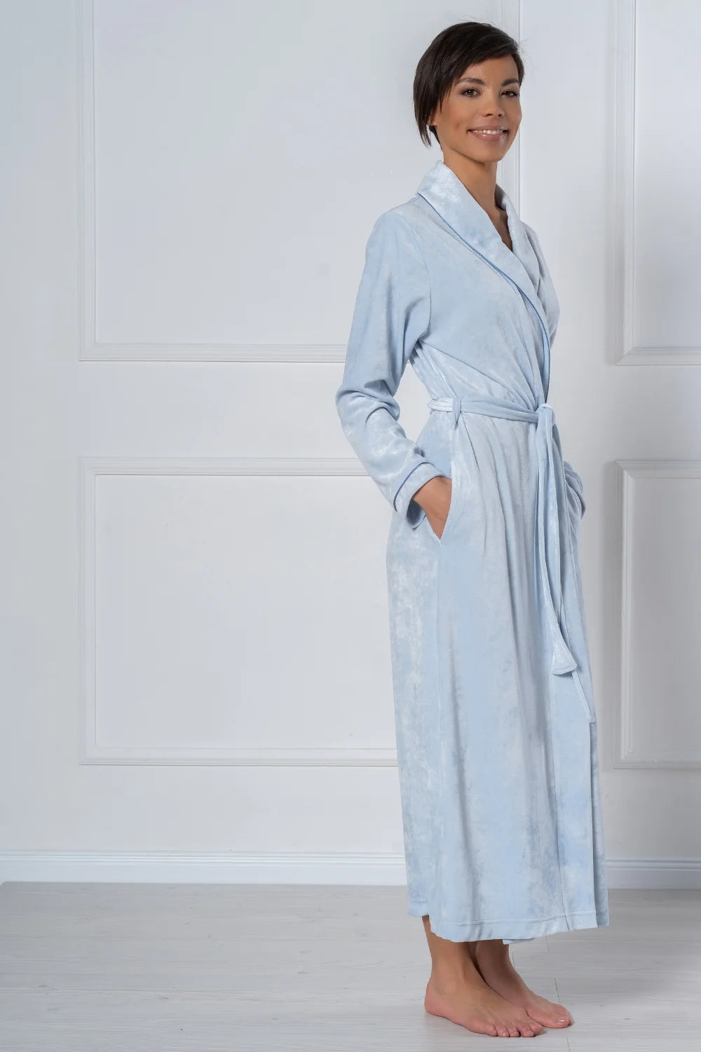 Belmanetti Extra Long Luxurious Modal Velour Bathrobe in Light Blue - Premium quality fabrics