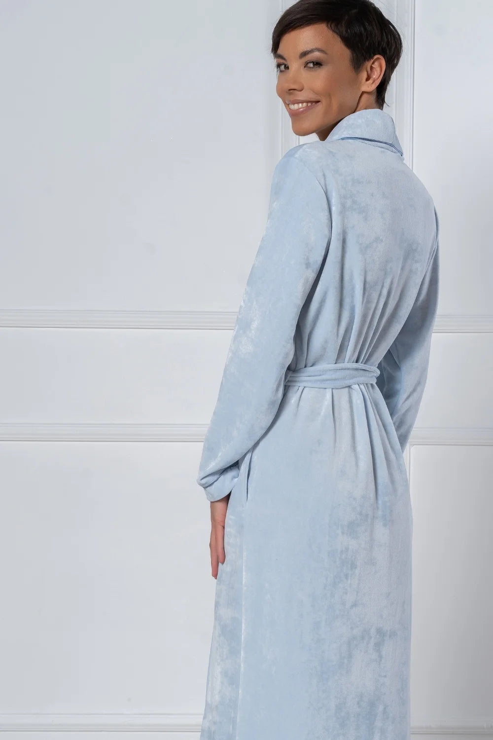 Belmanetti Extra Long Luxurious Modal Velour Bathrobe in Night Blue - Free returns