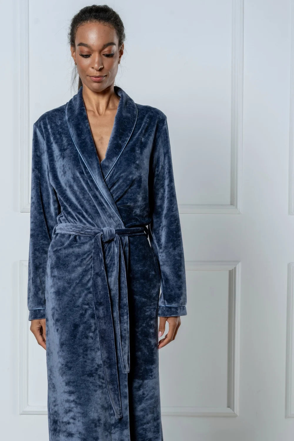Belmanetti Extra Long Luxurious Modal Velour Bathrobe in Night Blue - Lounge-ready comfort