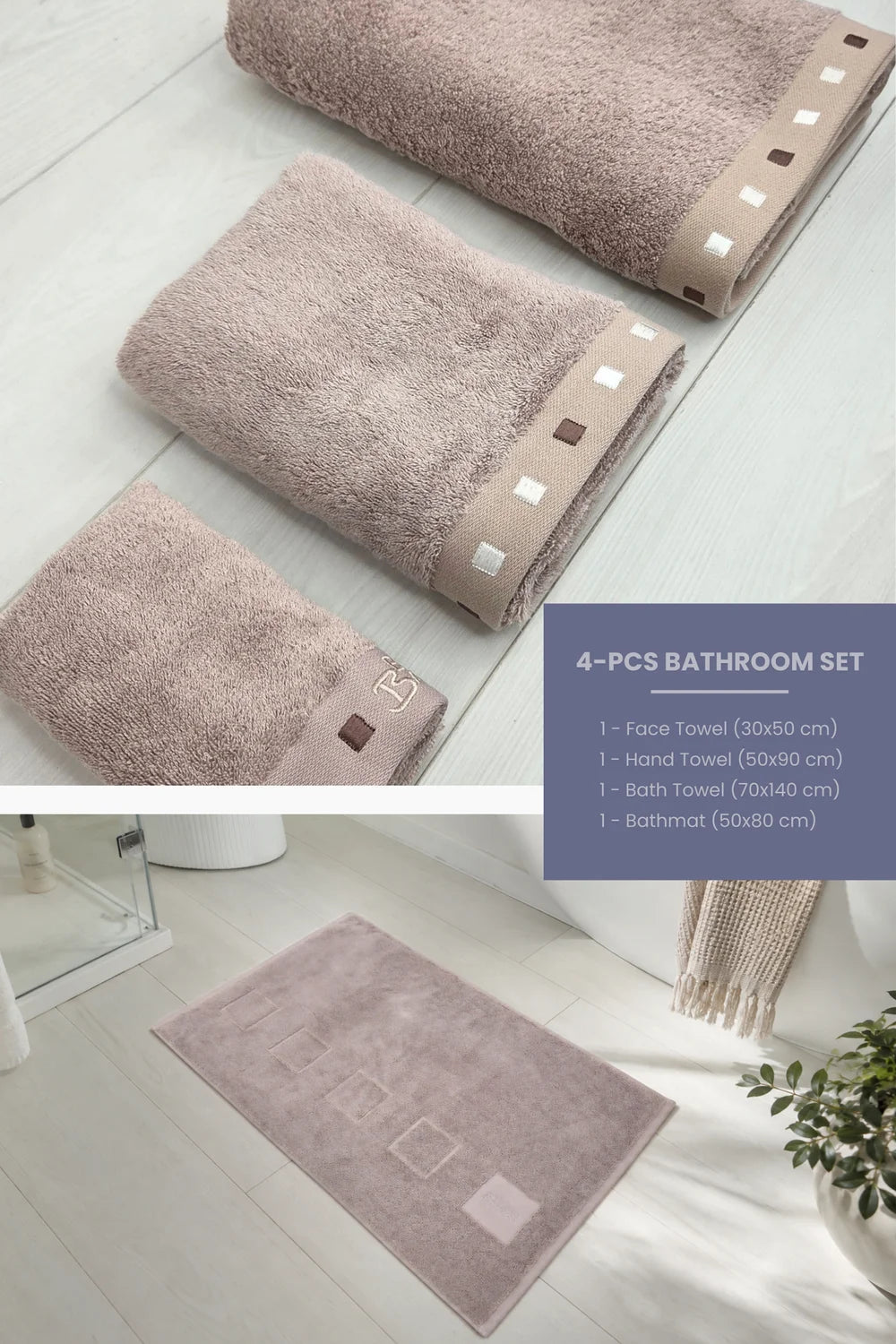 4-Piece Bamboo-Cotton Bathroom Set – Towel Set with Bath Mat