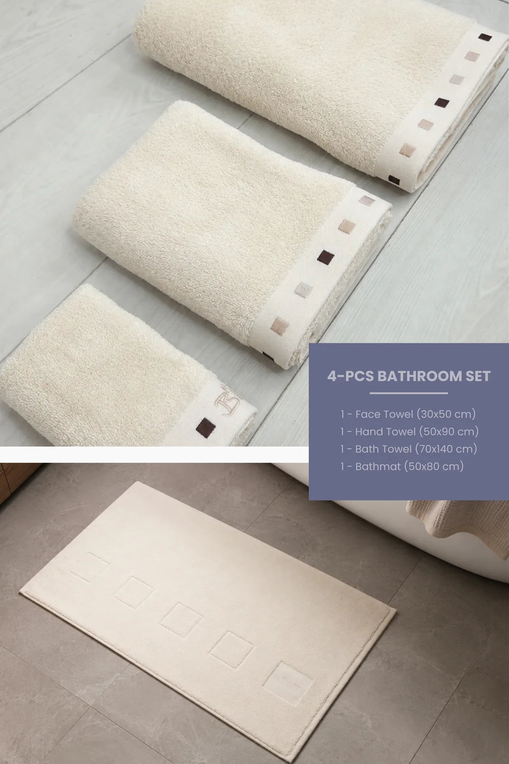 4-Piece Bamboo-Cotton Bathroom Set – Towel Set with Bath Mat