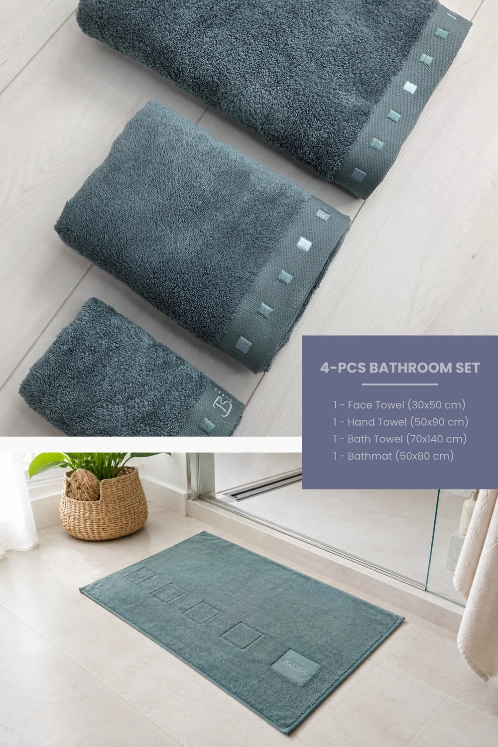 4-Piece Bamboo-Cotton Bathroom Set – Towel Set with Bath Mat