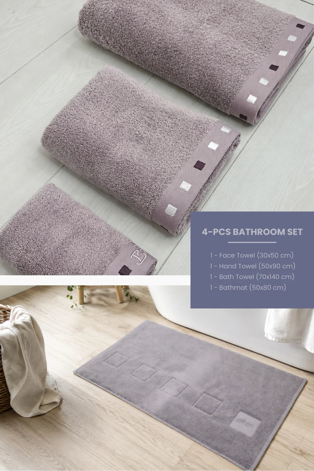 4-Piece Bamboo-Cotton Bathroom Set – Towel Set with Bath Mat