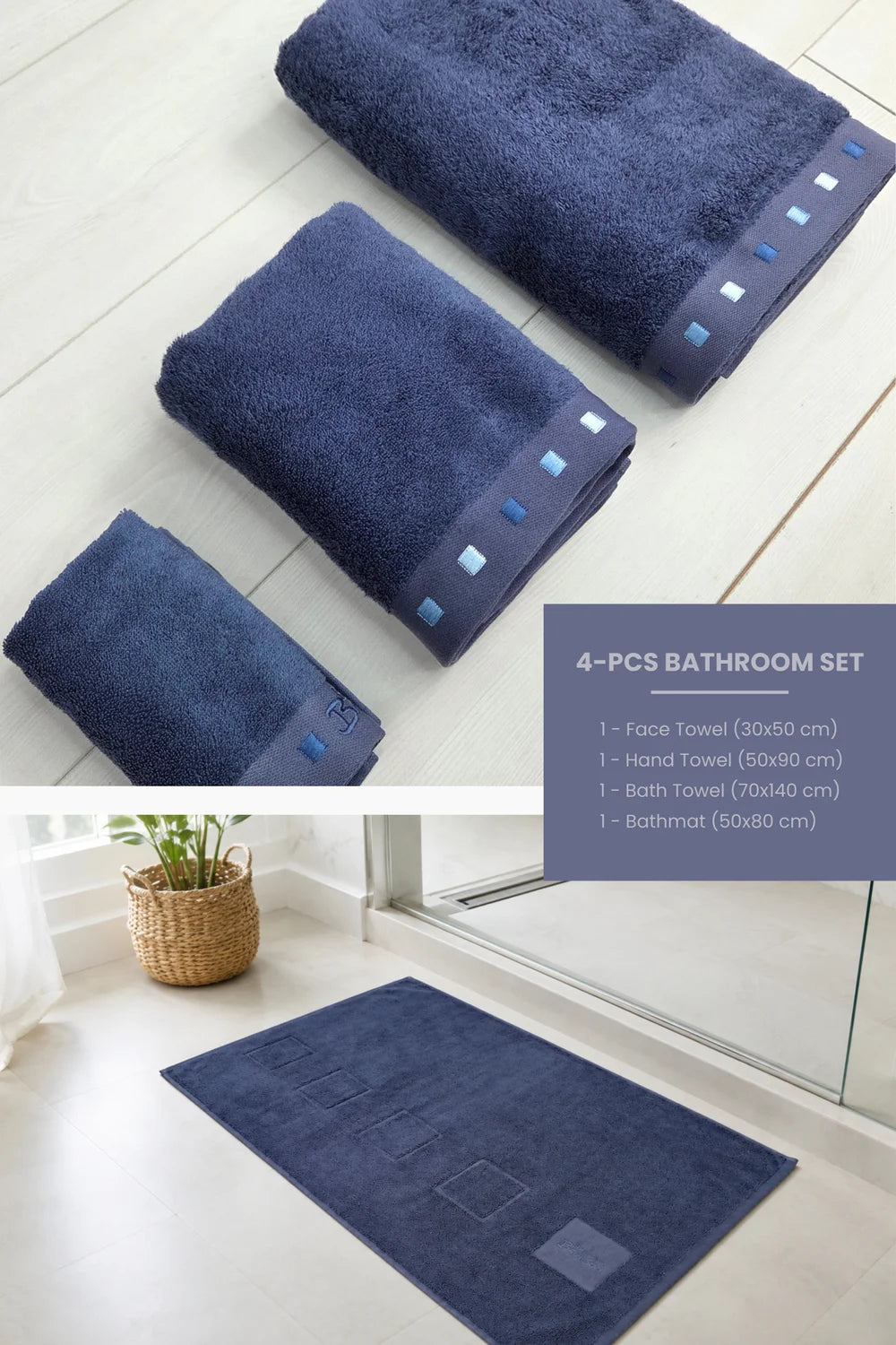 4-Piece Bamboo-Cotton Bathroom Set – Towel Set with Bath Mat