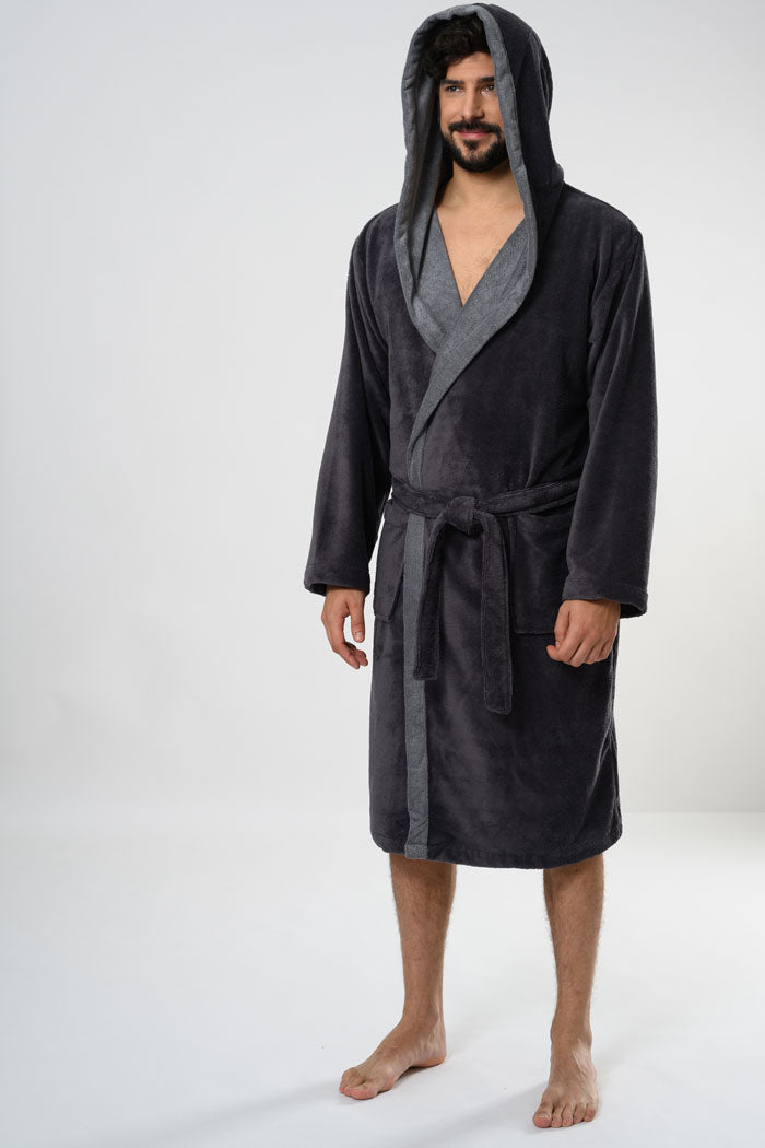 Belmanetti Hooded Men Bamboo Blend Robe in Grey - Ideal for spa and home