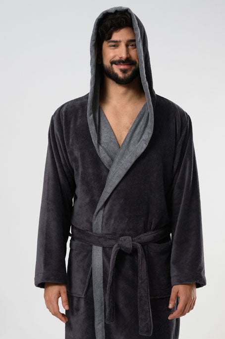 Belmanetti Hooded Men Bamboo Blend Robe in Grey - Eco-friendly materials