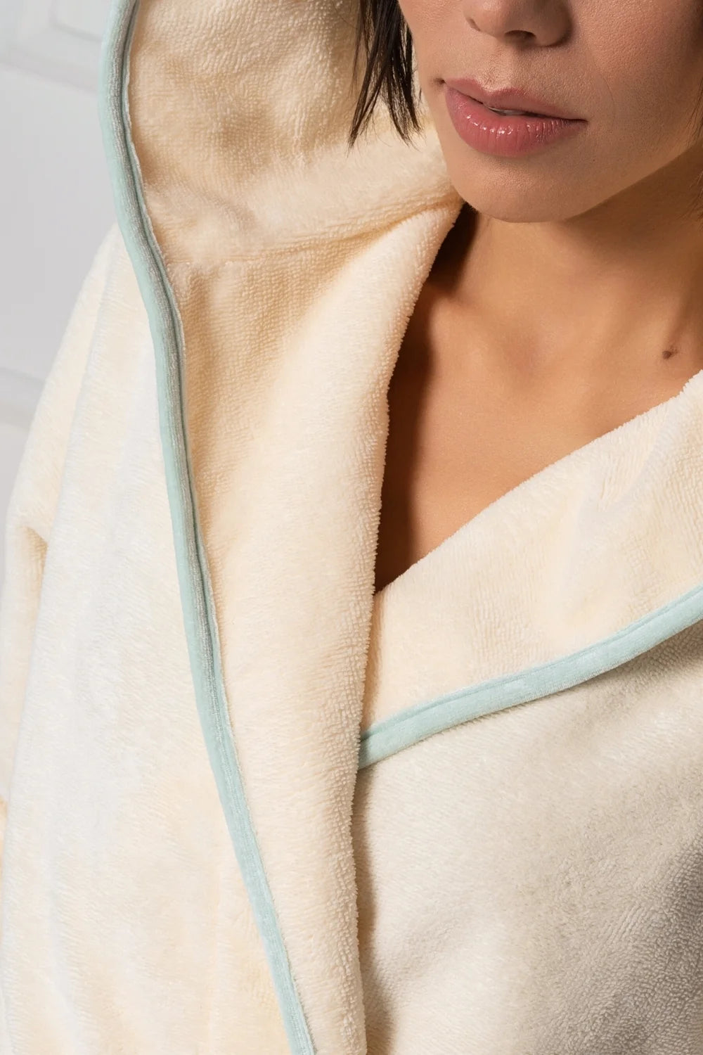 Long Hooded Bathrobe in Soft Cotton Terry–Fleece