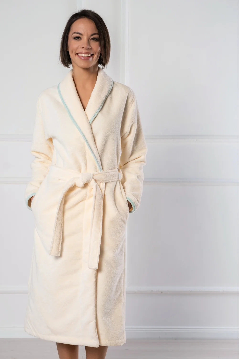 Shawl Collar Bathrobe in Soft Cotton Terry–Fleece