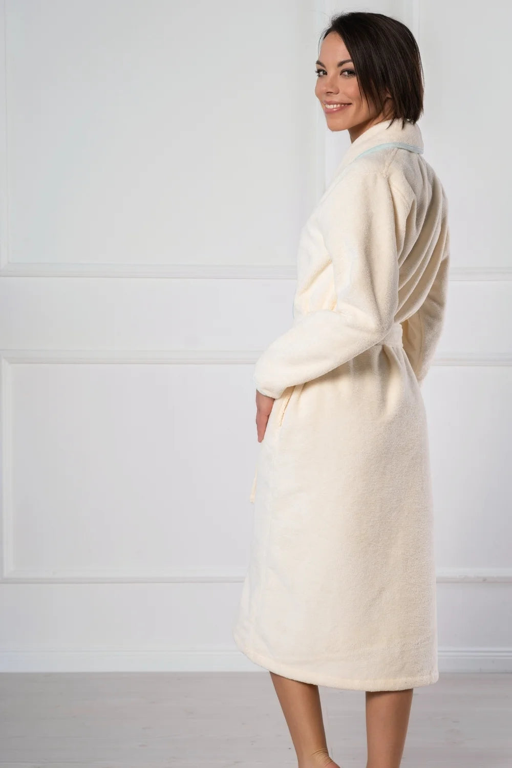 Shawl Collar Bathrobe in Soft Cotton Terry–Fleece