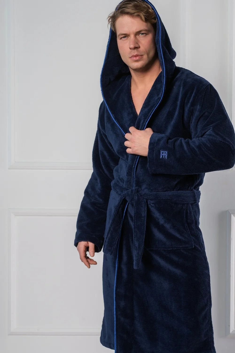 Hooded Bathrobe in Soft Cotton Terry–Fleece – Men’s