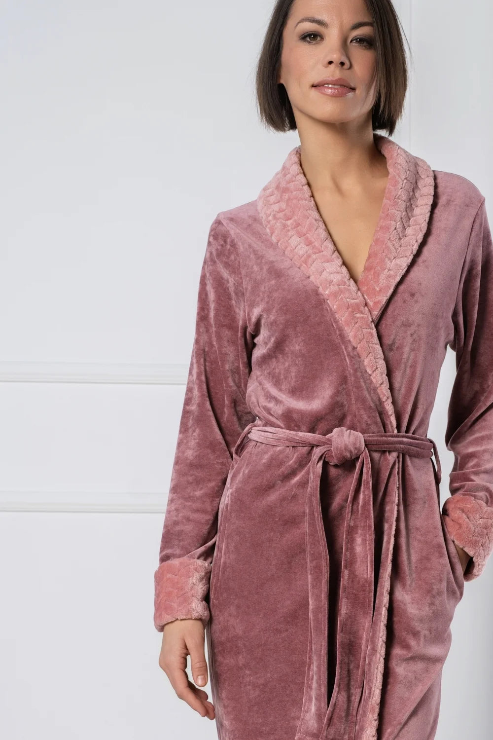 Soft Bamboo Velour Bathrobe with Plush Trim