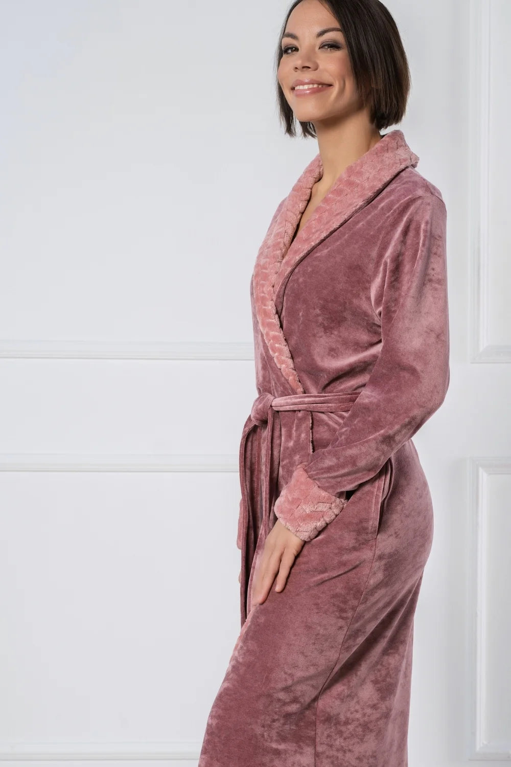 Soft Bamboo Velour Bathrobe with Plush Trim