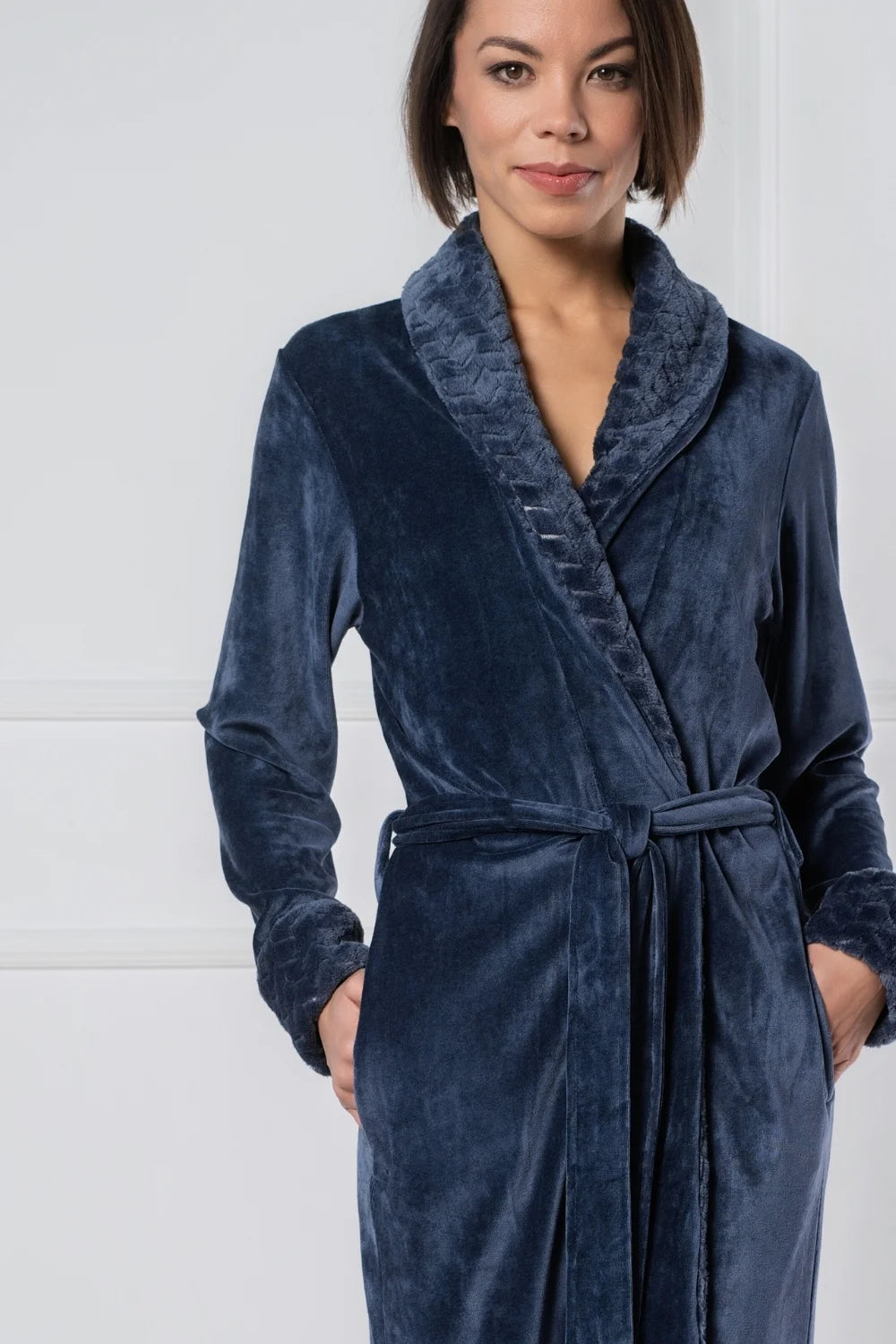 Soft Bamboo Velour Bathrobe with Plush Trim