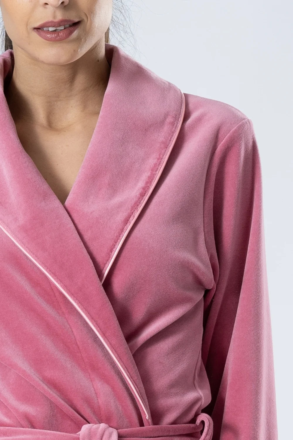 Belmanetti Velour Shawl Collar Bathrobe With Sateen in Rose - Gift-ready packaging