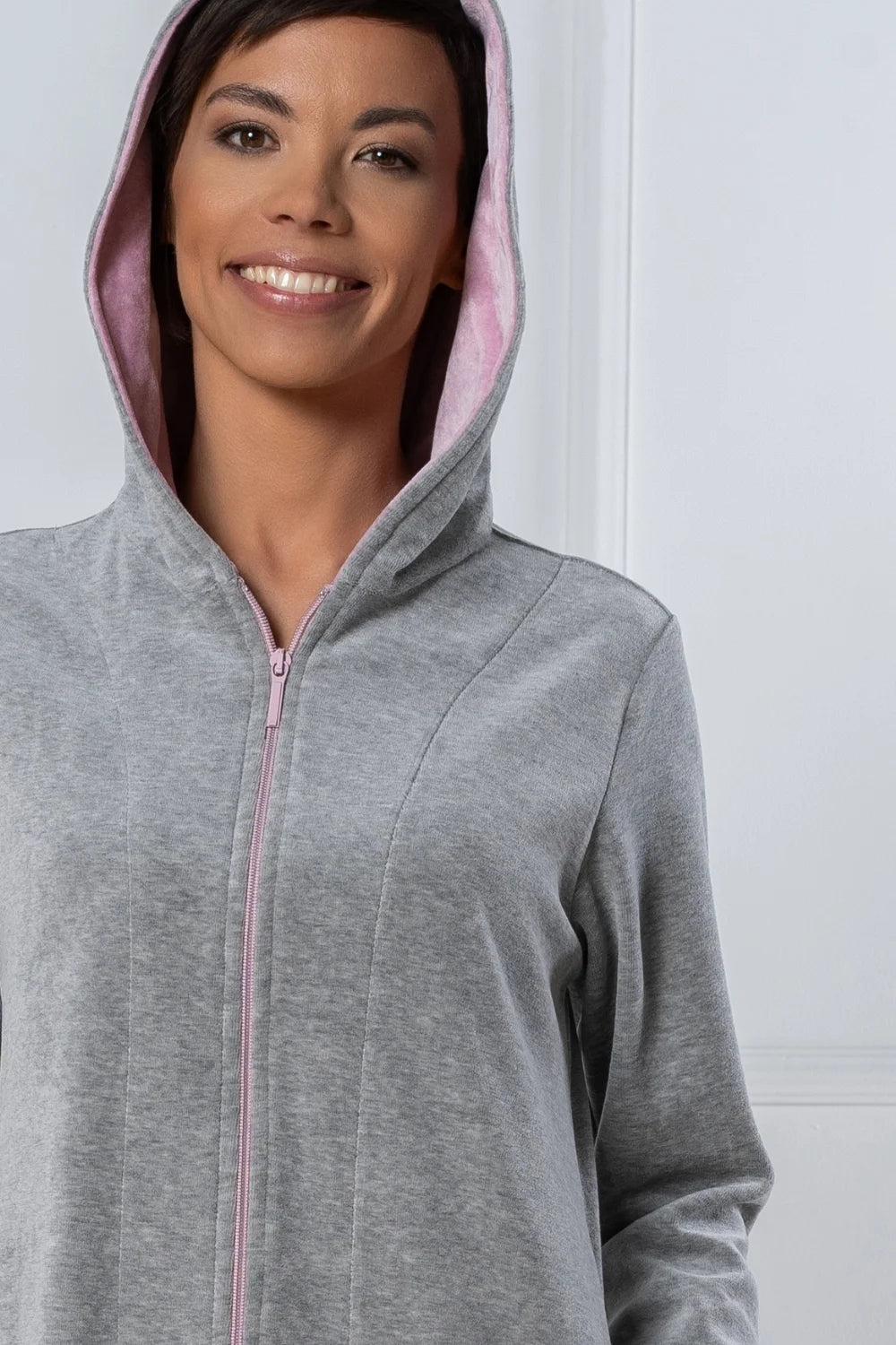 Belmanetti Soft Melange Grey Hooded Zip Bathrobe in Melange Grey - Premium quality fabrics