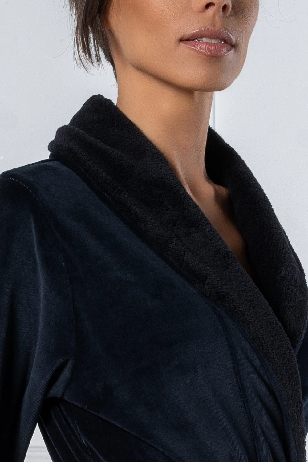 Belmanetti Luxurious Nicky Velour Long Shawl Collar in Black - Ideal for spa and home