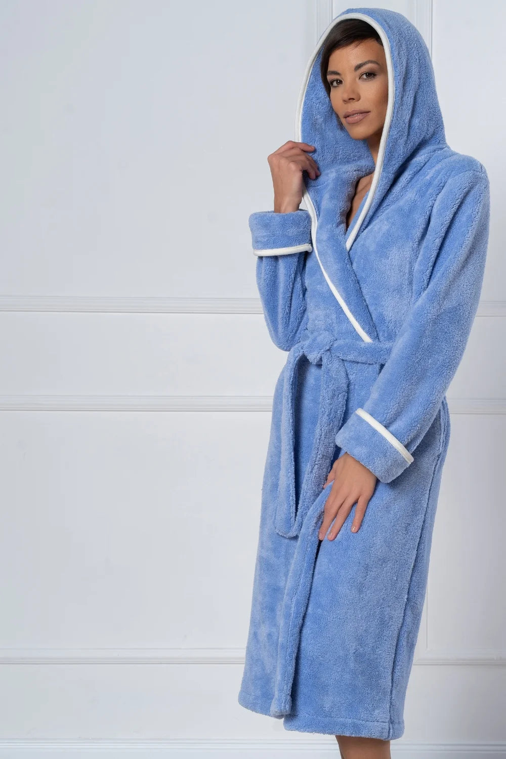 Belmanetti Hooded Wellsoft Women Bathrobes in blue - Made in Europe