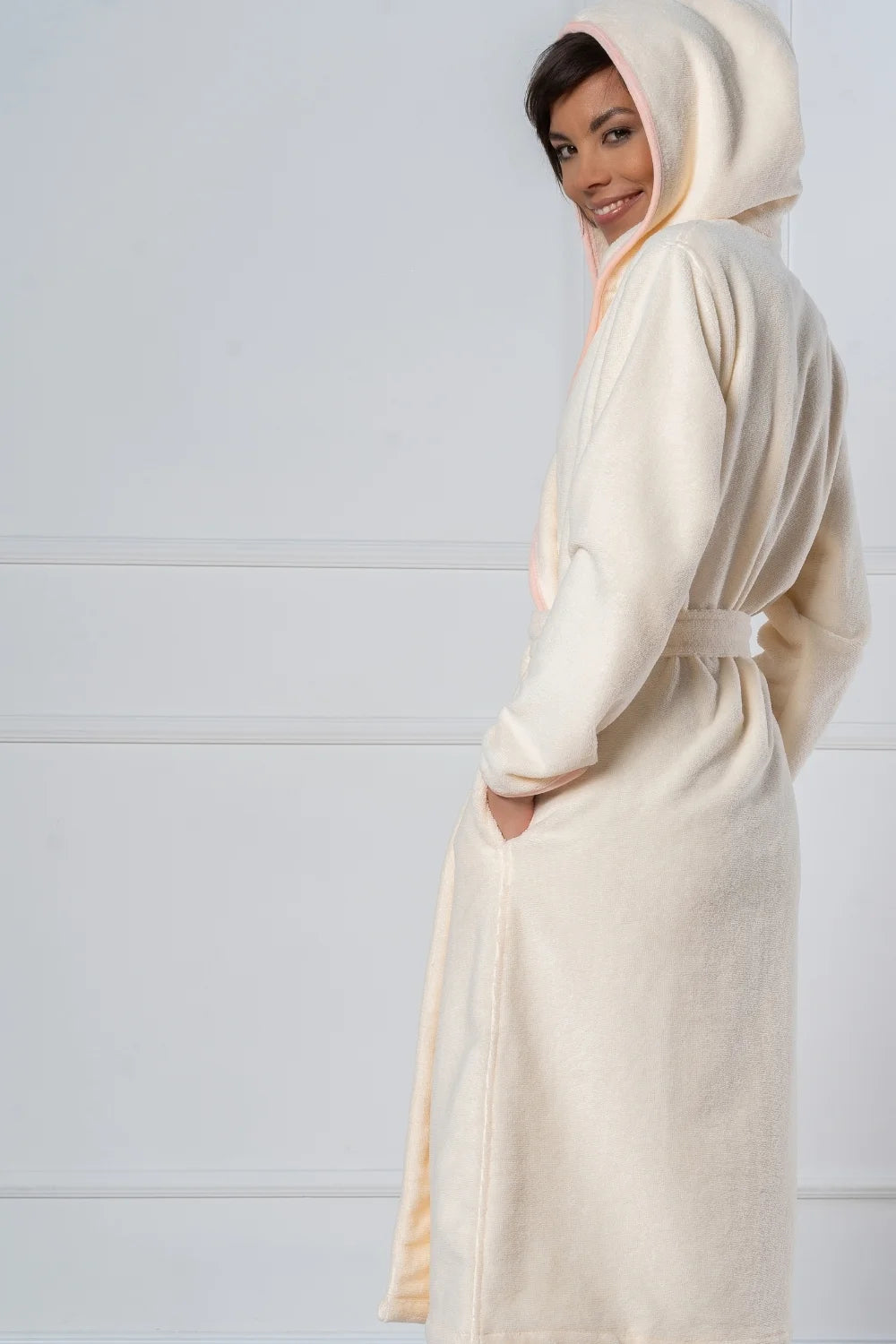 Belmanetti Cottonsoft Women S Hooded Bathrobe Cream in Cream - Premium quality fabrics