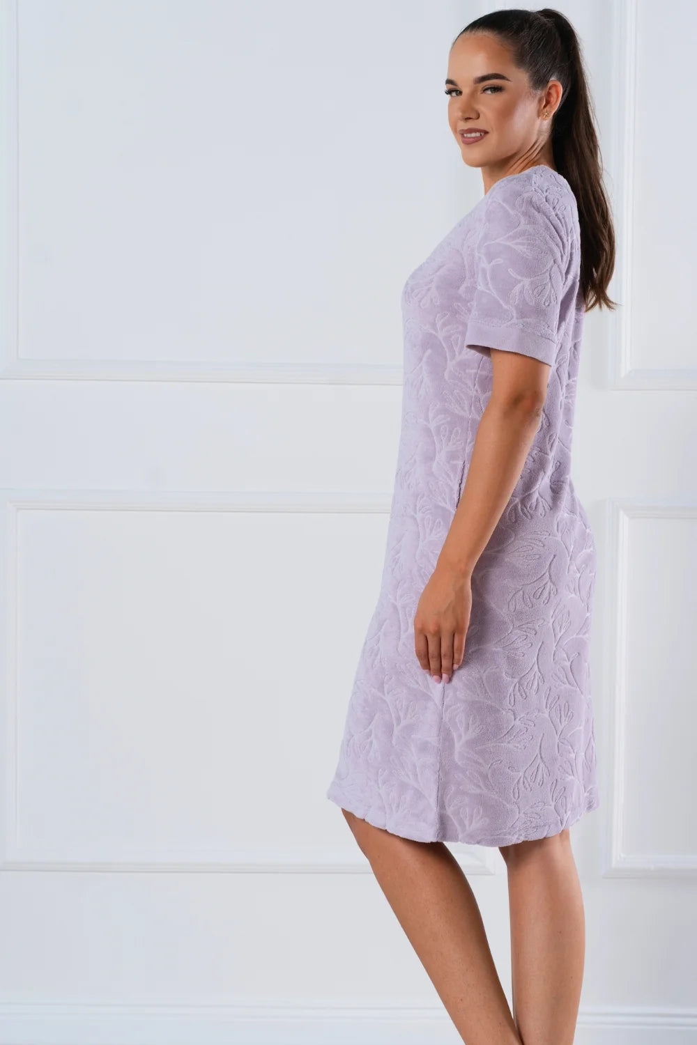 Belmanetti Floral Textured Zip Summer Dress Cotton in Pastel Violet - Long-lasting luxury