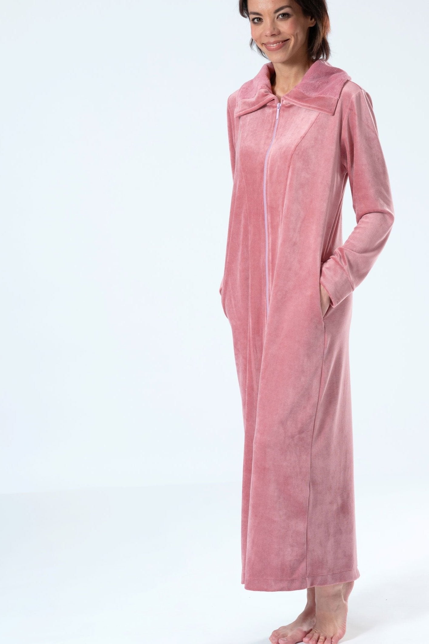 Belmanetti Extra Long Full Zip Bamboo Velour in Rose - Sustainable fabric