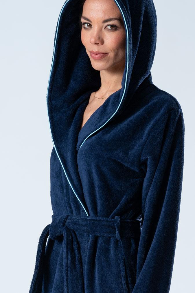 Belmanetti Luxe Hooded Bamboo Blend Robe in Dark Blue - Made in Europe