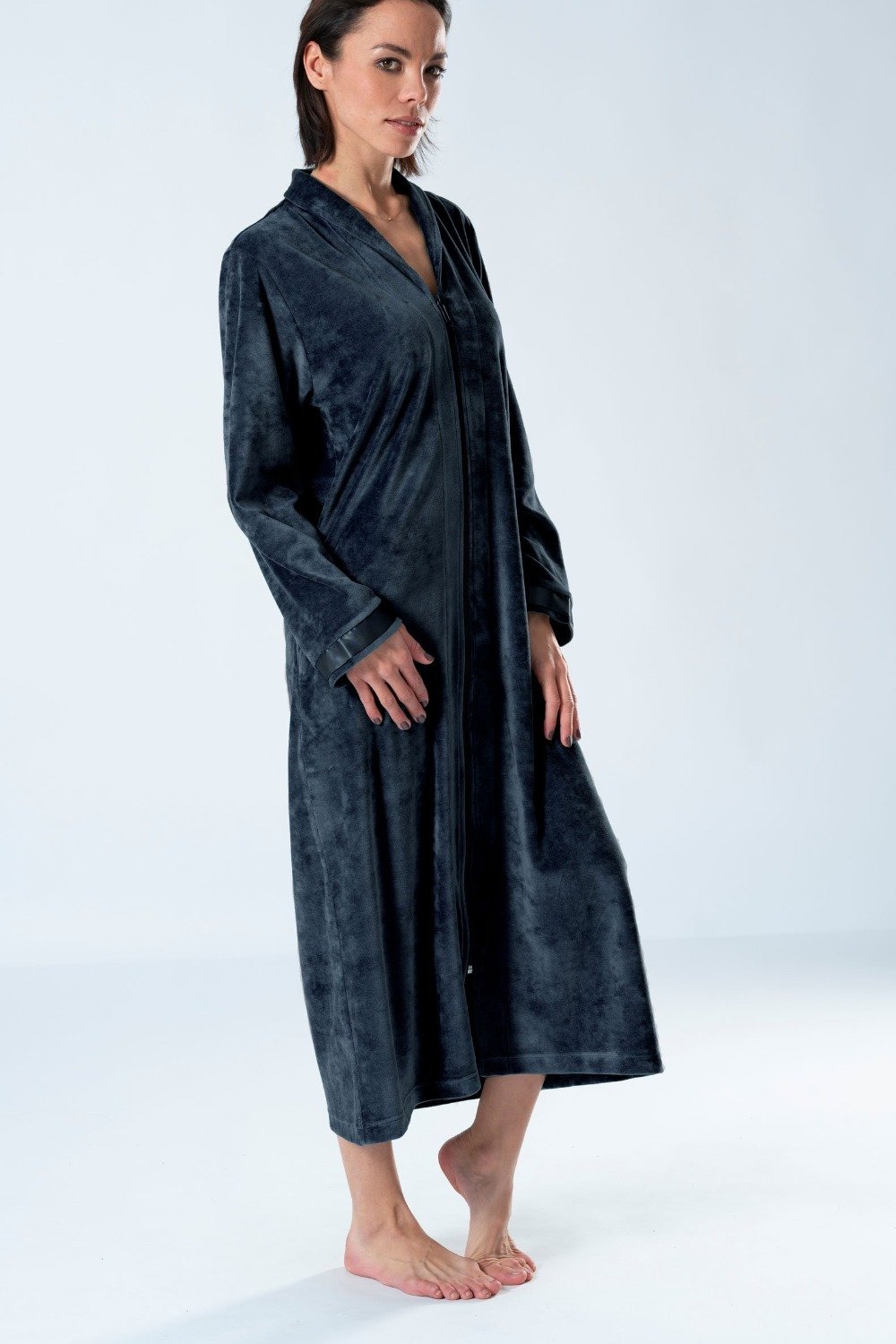 Belmanetti Long Modal Nicky Velour Robe With in Night Blue - Free delivery available