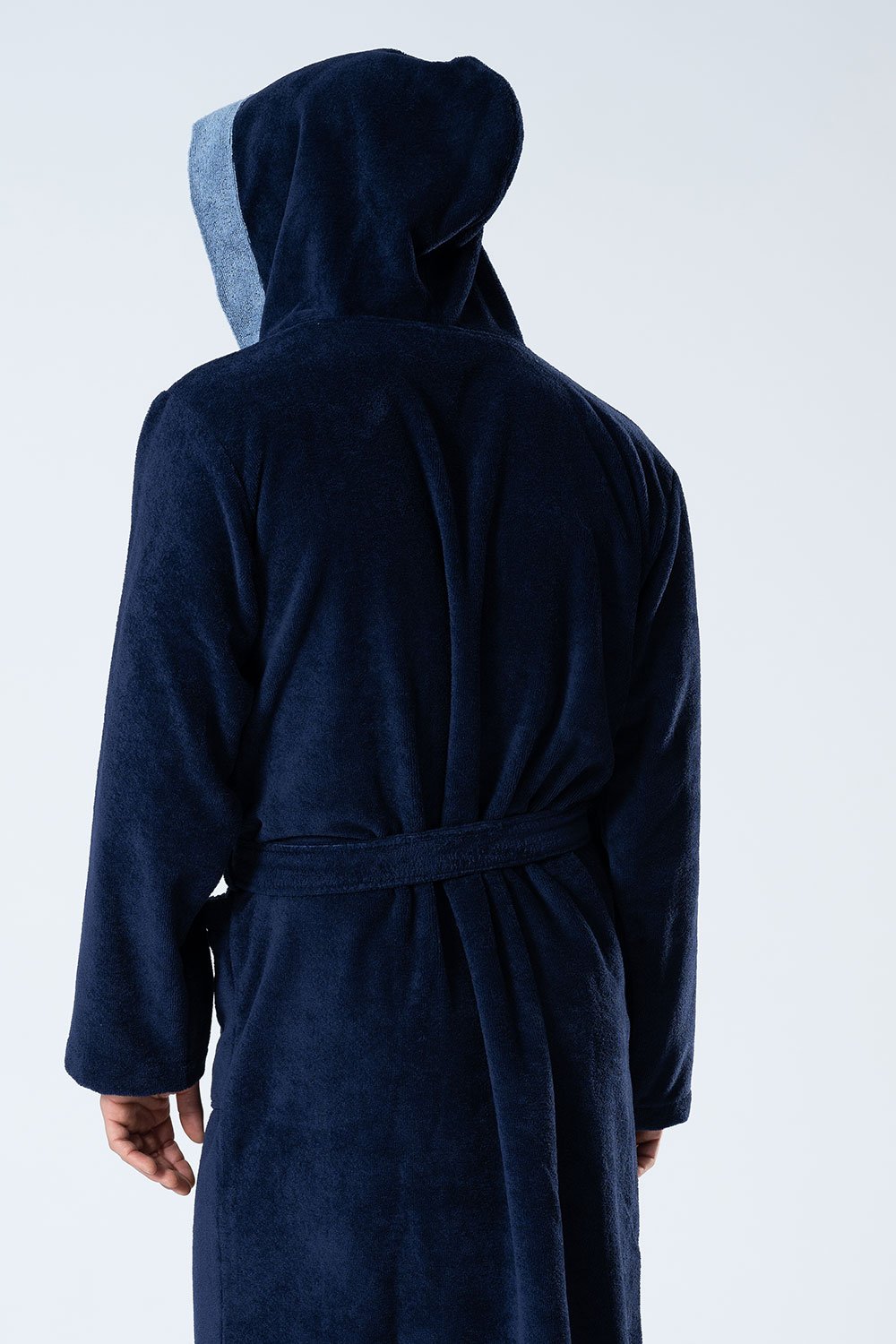 Belmanetti Hooded Men Bamboo Blend Robe in Dark Blue - Made in Europe