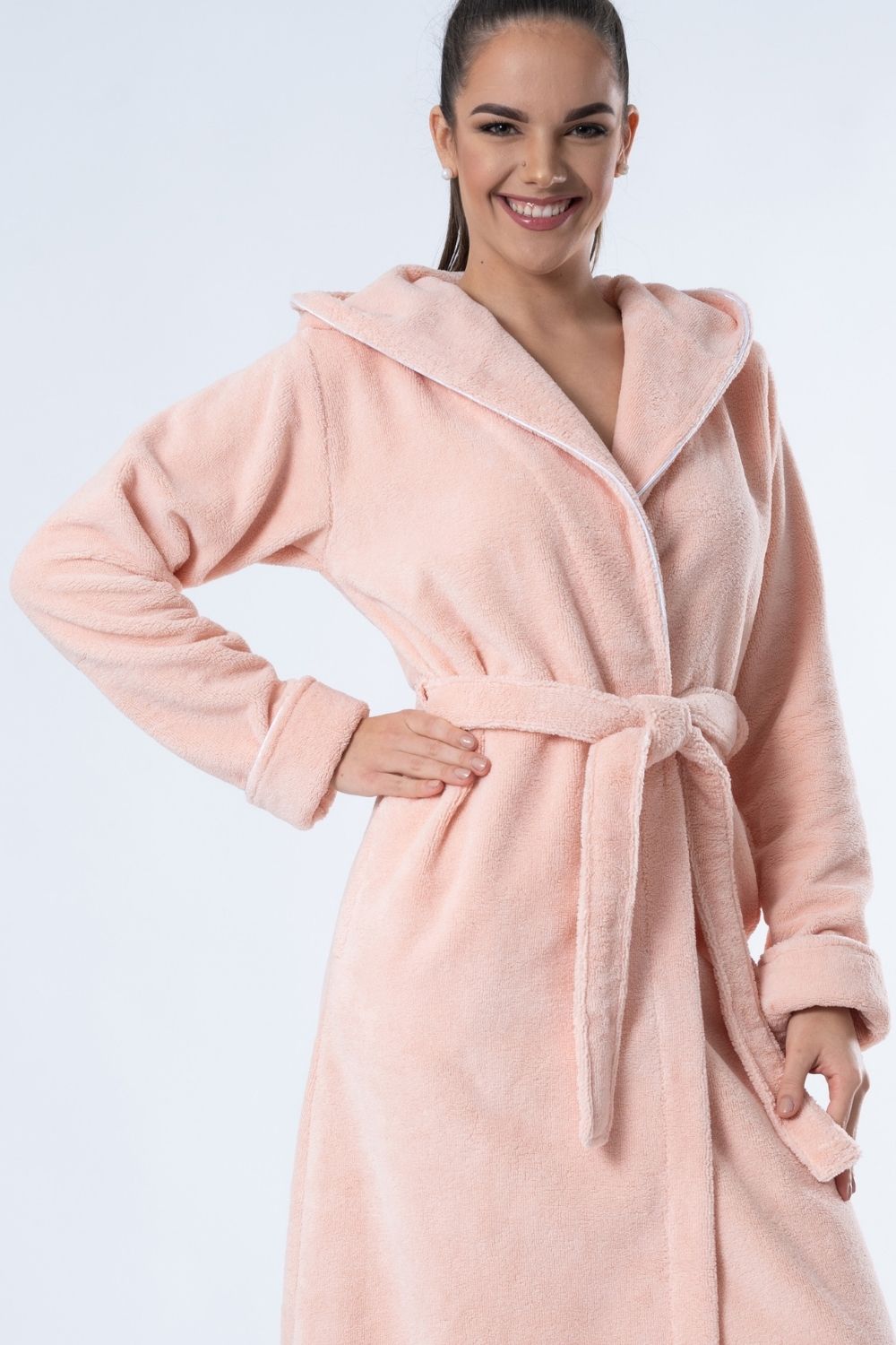 Belmanetti Luxe Hooded Bamboo Blend Robe in Peach - Premium quality fabrics
