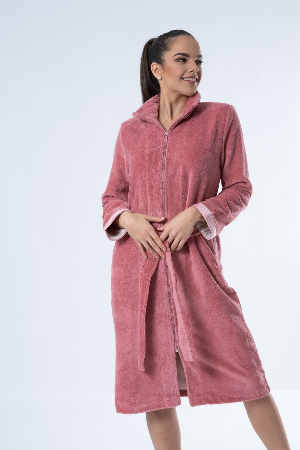 Belmanetti Bamboo Cotton Blend Full Zip Bathrobe in Rose - Bamboo-based comfort