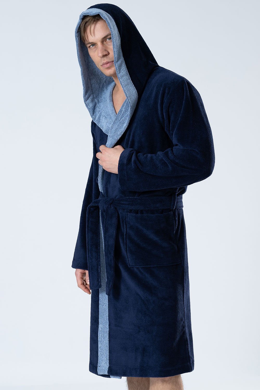 Belmanetti Hooded Men Bamboo Blend Robe in Dark Blue - Bamboo-based comfort