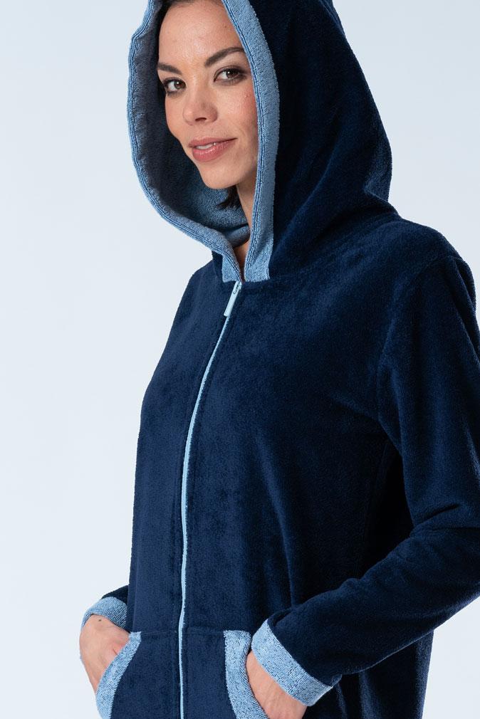 Belmanetti Bamboo Blend Hooded Zip Up Robe in Dark Blue - Ideal for spa and home