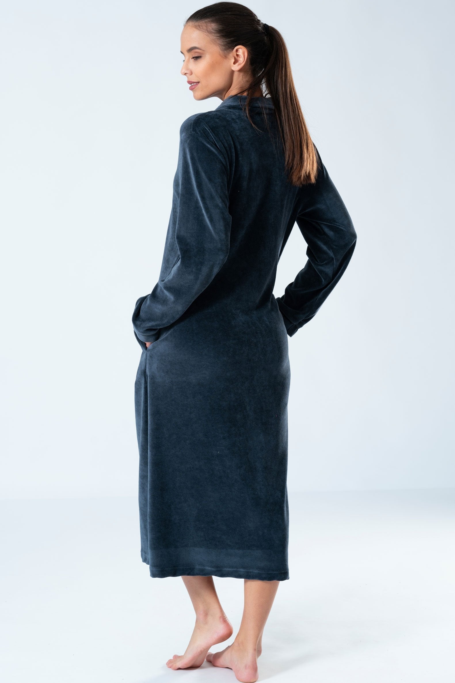 Belmanetti Long Modal Nicky Velour Robe With in Night Blue - Fast EU shipping