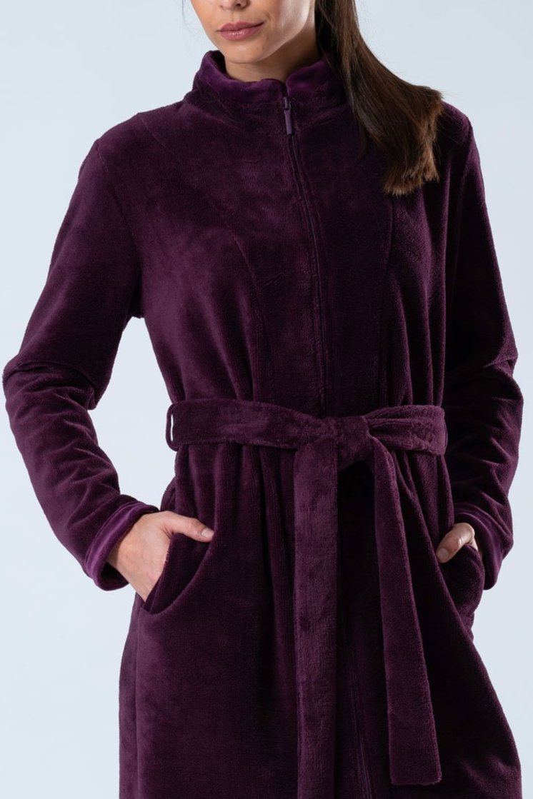Belmanetti Bamboo Cotton Blend Full Zip Bathrobe in Dark Magenta - Long-lasting luxury