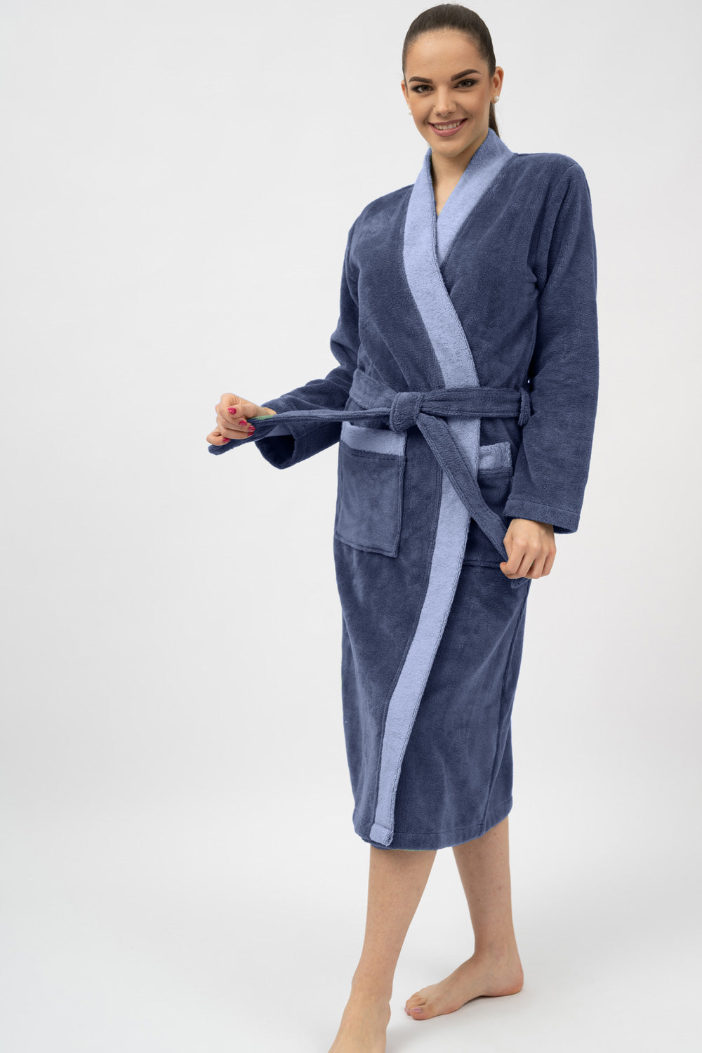 Belmanetti Bamboo Blend Long Kimono Robe in Gray Blue - Free delivery available