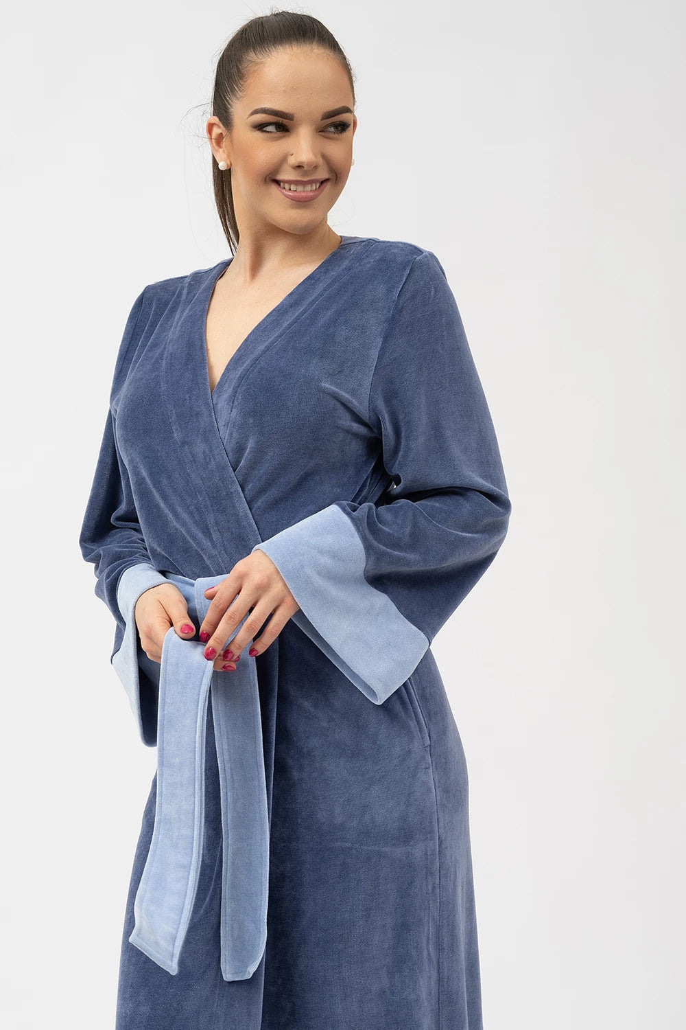 Belmanetti Extra Long Japanese Style Bamboo Kimono in Mid Blue - European craftsmanship