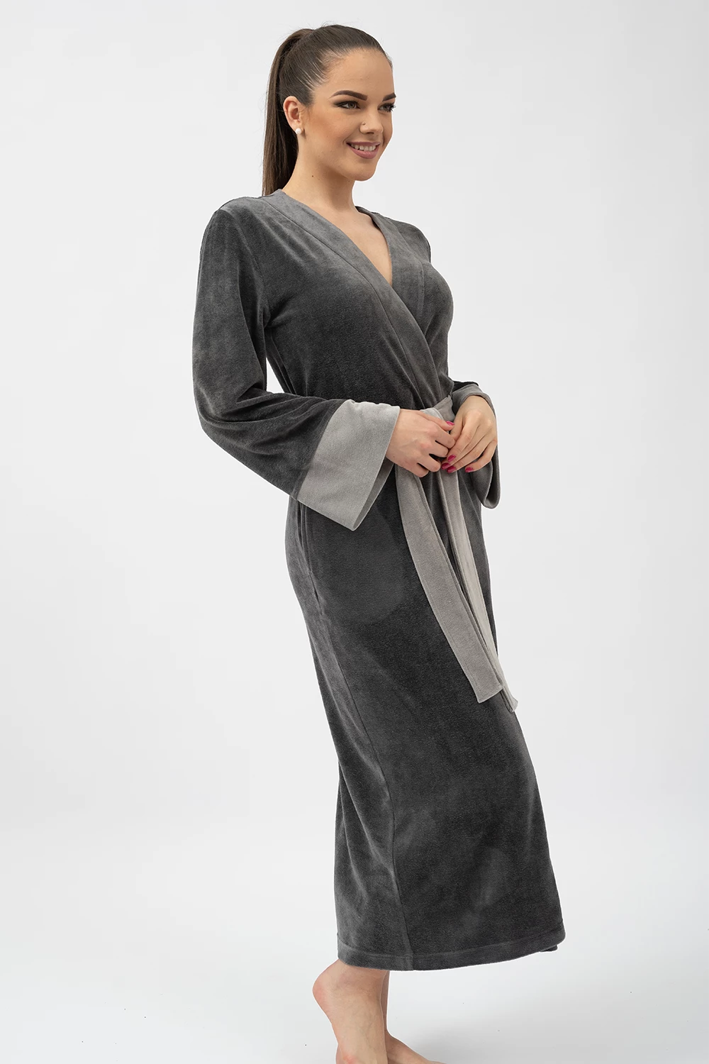 Belmanetti Extra Long Japanese Style Bamboo Kimono in Dark Grey - Free delivery available