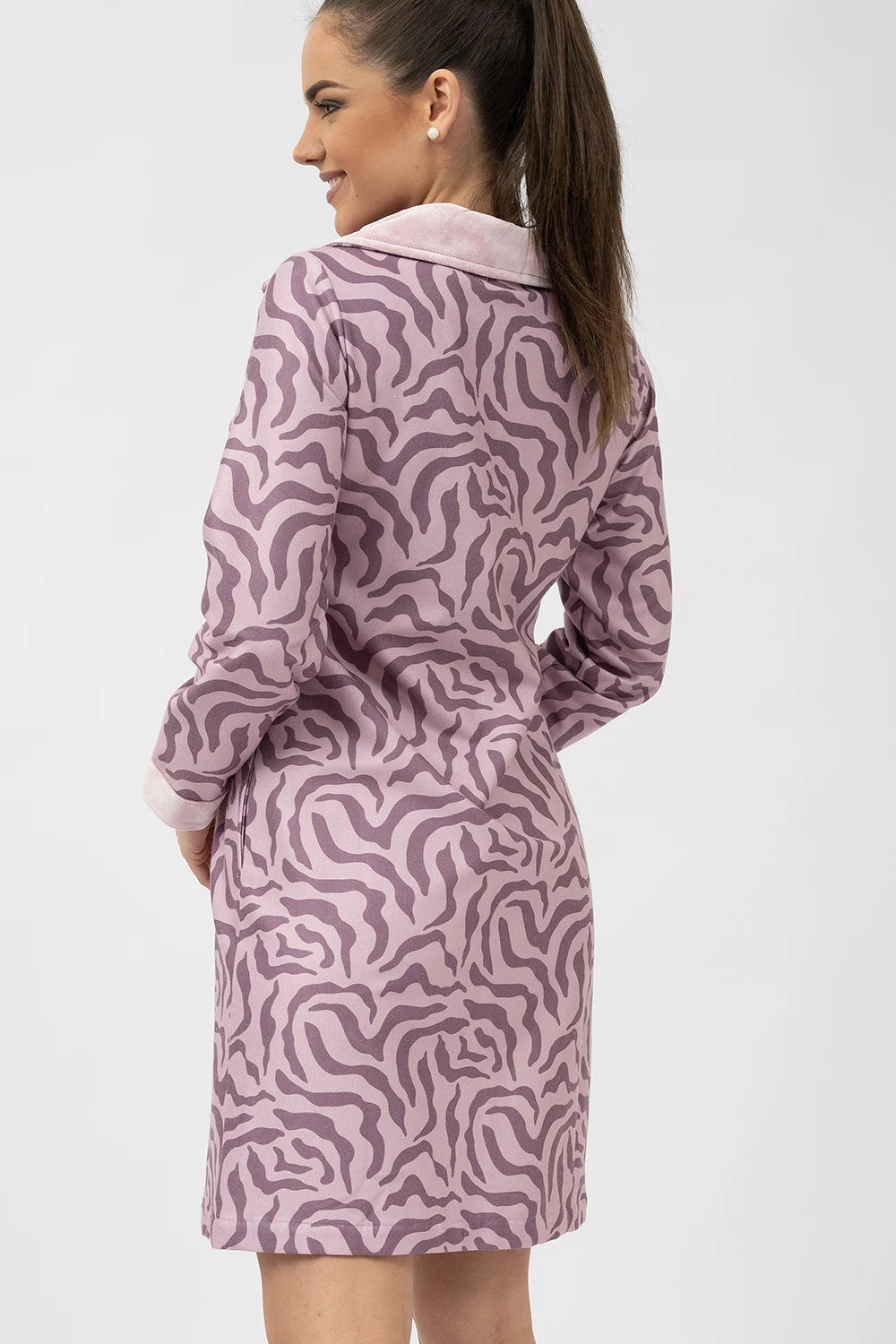 Belmanetti Printed Bamboo Blend Zip Up Robe in Mauve - European craftsmanship