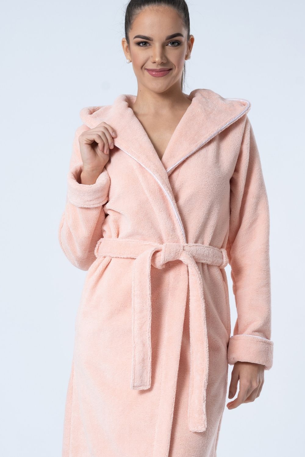 Belmanetti Luxe Hooded Bamboo Blend Robe in Peach - Free delivery available