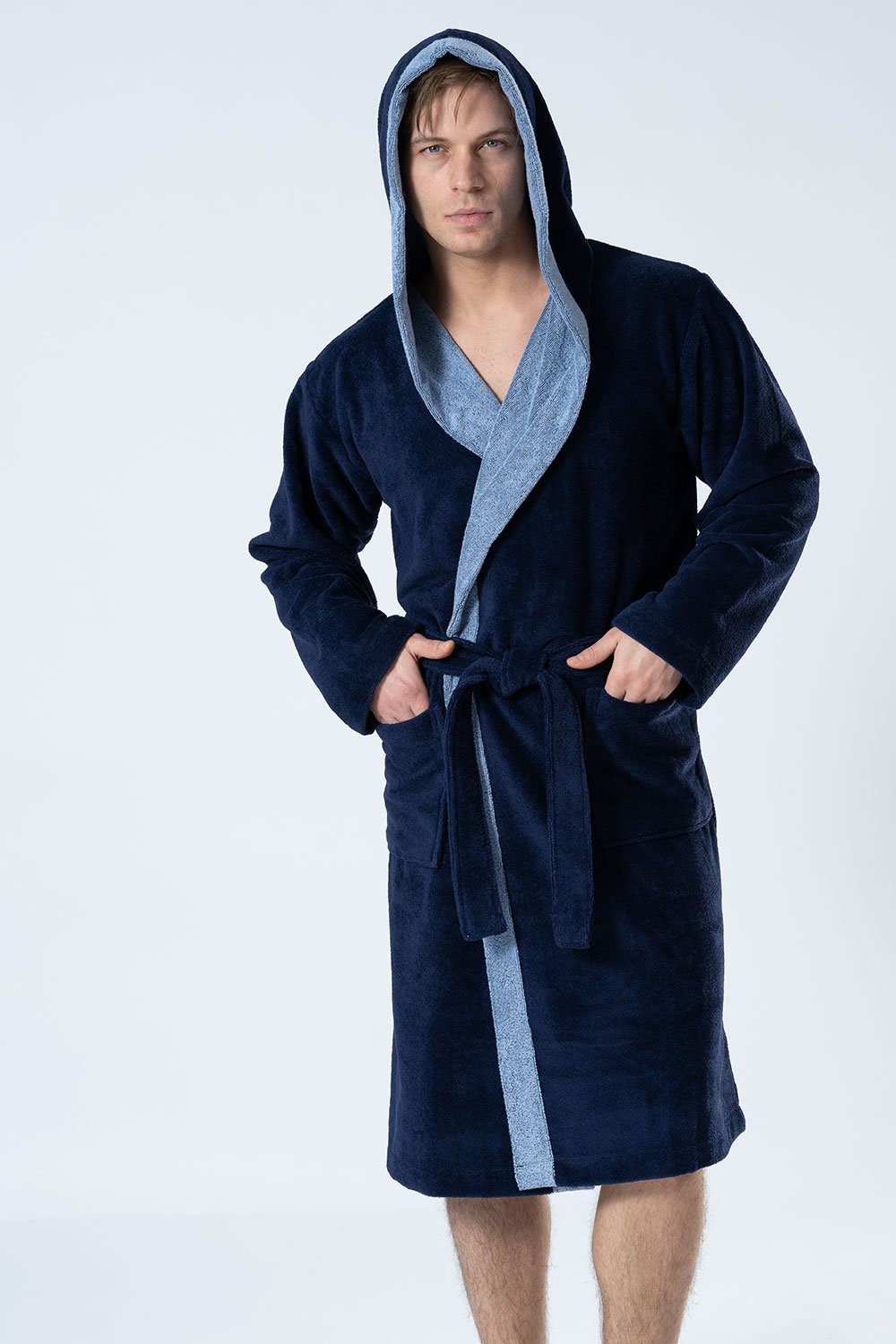 Belmanetti Hooded Men Bamboo Blend Robe in Dark Blue - Everyday spa comfort