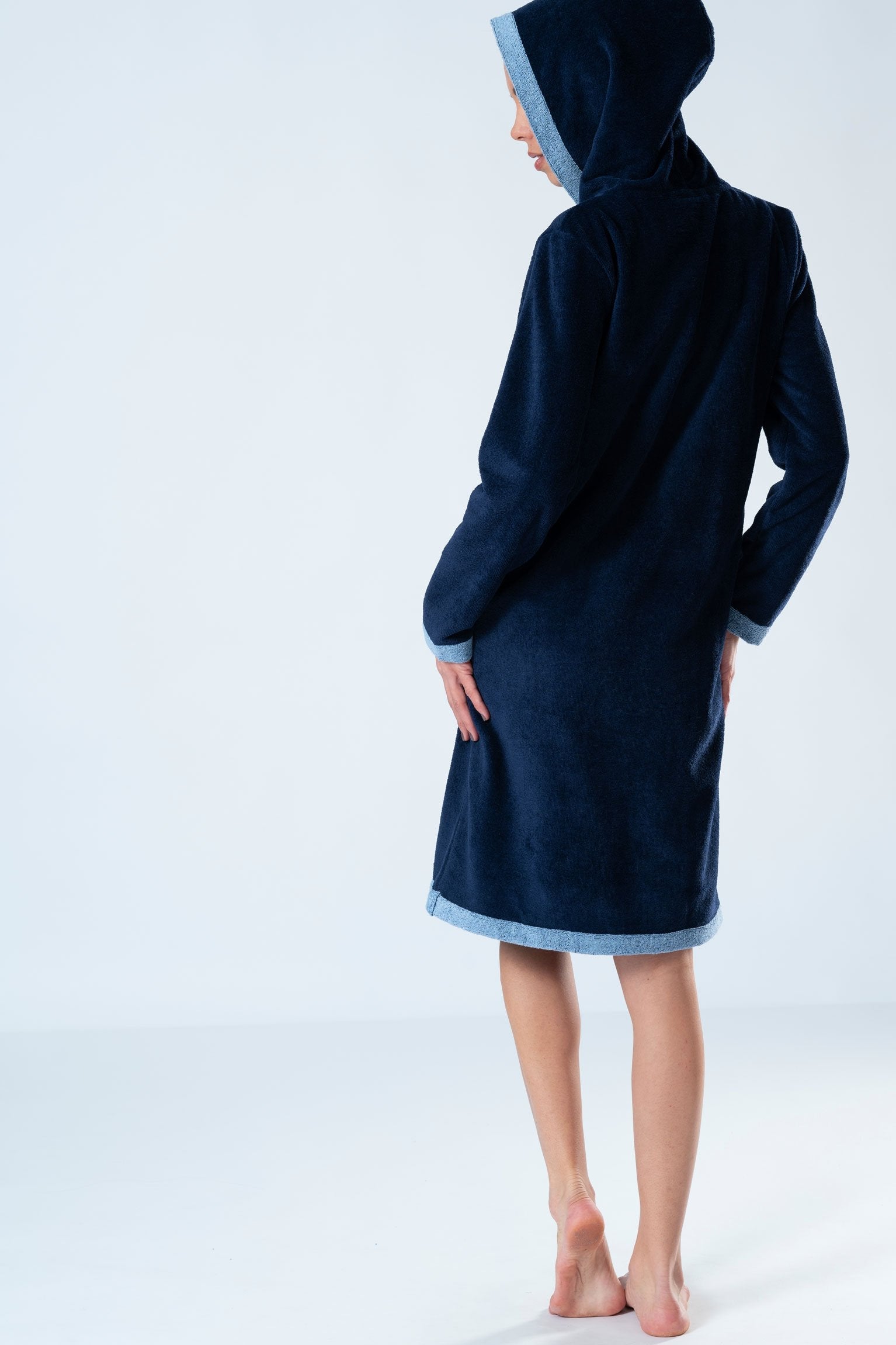 Belmanetti Bamboo Blend Hooded Zip Up Robe in Dark Blue - Perfect for slow mornings
