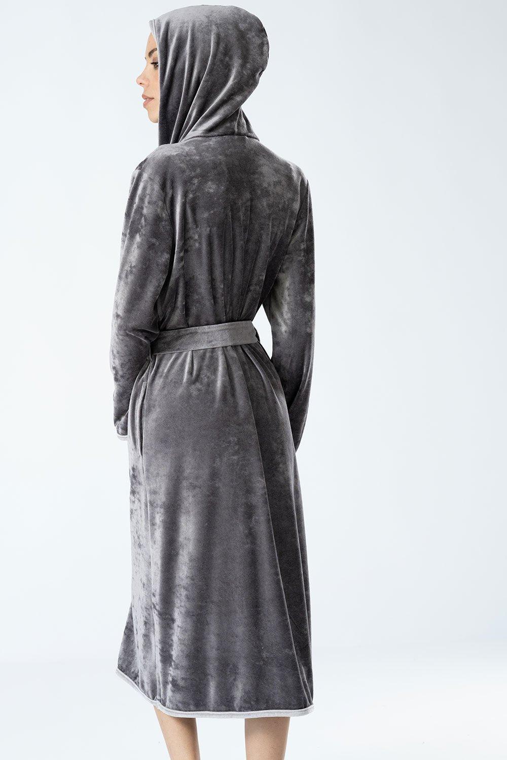 Belmanetti Cozy Elegance Bamboo Velour Hooded Robe in Shark - Made in Europe